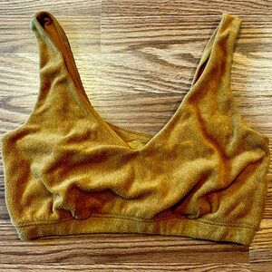 Aerie OFFLINE XL Terry Bra Bralette Crop Jersey Lined Mustard Yellow